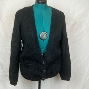 Penbrooke Lane Vintage Mohair Blend Black 3 button Cardigan Size Medium